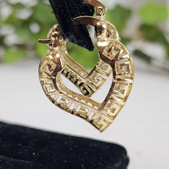 Gold Greek Key Heart Shaped Hoop Earrings - Picture 4 of 7
